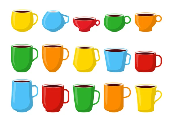 Clásico color tazas de café icono de maqueta conjunto de vectores — Archivo Imágenes Vectoriales