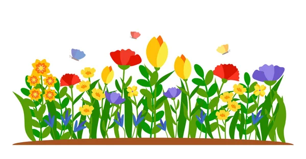 Letní ohraničení květina motýl plochá tráva vektor Stock Ilustrace