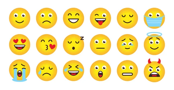 Komik emoji yüzü sarı gradyan vektör kümesi — Stok Vektör