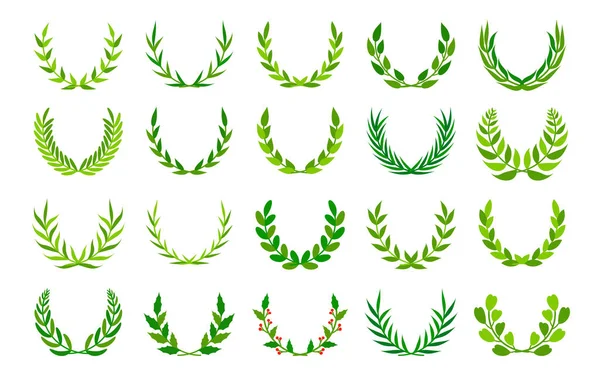 Зеленые листья винтажные венки иконка логотипа набора вектор — стоковый вектор