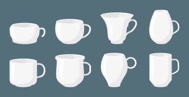 White coffee tea cup mockup empty icon set vector clipart