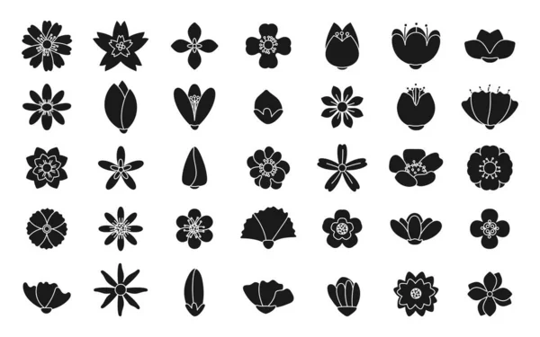 Silhouette noire fleur nature icône tag vecteur ensemble — Image vectorielle