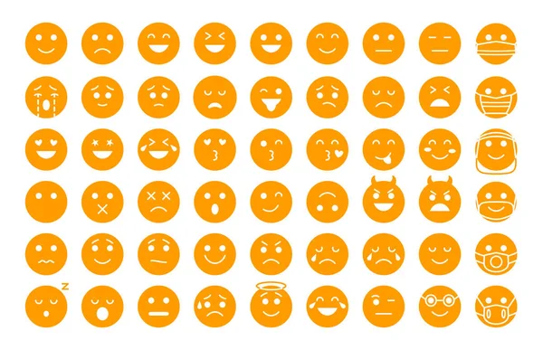 Silueta amarilla emoji cara icono sonrisa vector conjunto — Vector de stock