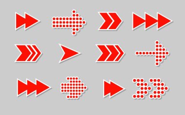 Düz kırmızı kağıt ok etiket gölge vektörü