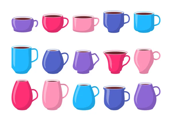 Flat color coffee tea cup mockup icon set vector — Stock Vector