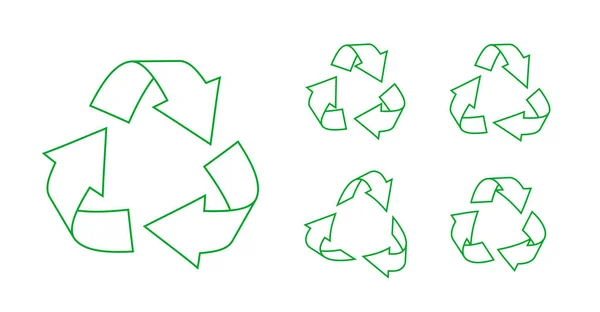 Grön kontur triangulär återvinning ikon uppsättning vektor — Stock vektor