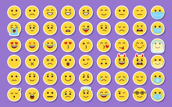 Emoji amarelo adesivo rosto ícone rótulo vetor definido — Vetor de Stock