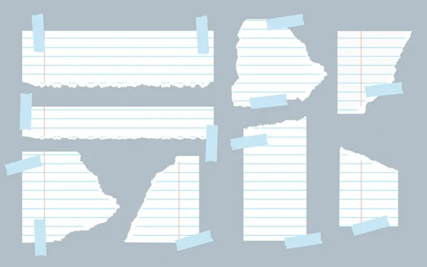 Piezas rasgado blanco alineado cuaderno conjunto de papel vector — Archivo Imágenes Vectoriales