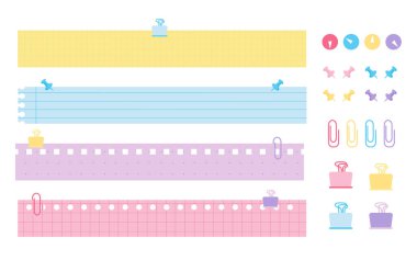 Düz kırtasiye, pin kağıdı ataçları, vektör ayarla