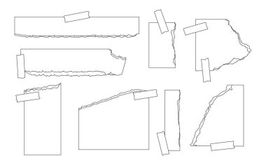 Yırtık siyah kontur kağıt bildiri sayfası vektörü