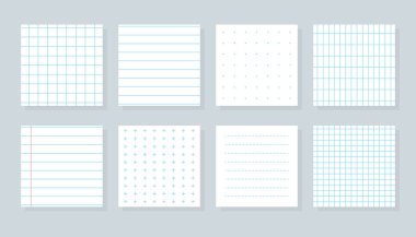 Flat blue checkered line sheet copybook set vector