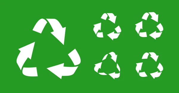 Reciclagem triangular branca eco seta vetor conjunto ícone — Vetor de Stock