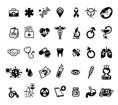 Tıbbi vektör işaretleri ve simgeler kümesi.