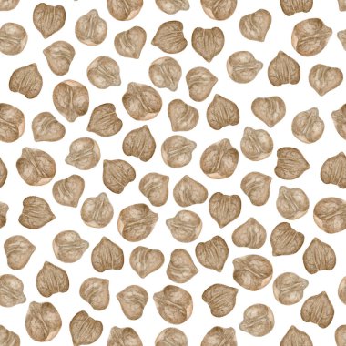 Basil Basil Tohumları Kusursuz Desen. Toprak tonlarında fesleğen tohumu olan kusursuz suluboya deseni. Bitkisel ürün markalaşması, eczacı ambalajı, doğal dokular, sağlıklı görseller ve botanik yüzey tasarımı için mükemmel.