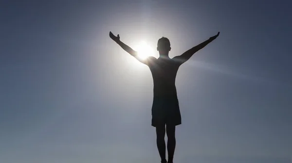 Silhouette Man Open Arms Raised Attitude Triumph You Can See — Stock Photo, Image