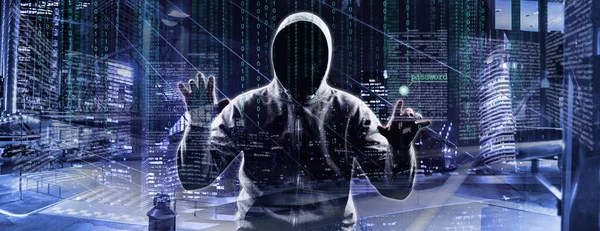 Hacker Drucken Code Auf Laptop Tastatur Cyberspace Einzubrechen — Stockfoto
