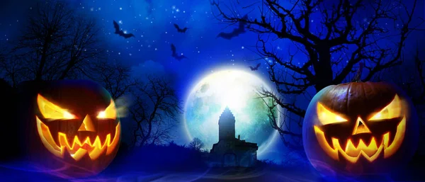 Halloween Fundo Com Cemitério Uma Noite Assustadora — Fotografia de Stock