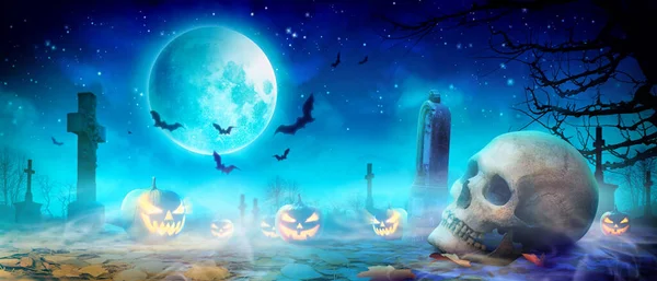 Halloween Hintergrund Mit Totenkopf Einer Gruseligen Nacht — Stockfoto