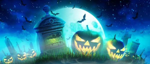 Halloween Hintergrund Mit Kürbis Einer Gruseligen Nacht — Stockfoto