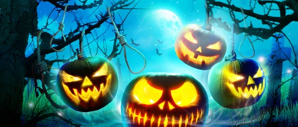 Halloween Sfondo Con Zucca Una Notte Spettrale — Foto Stock