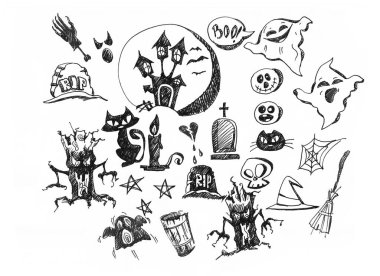 Cadılar Bayramı dekorasyonu ve arka plan konsepti. El yapımı koleksiyon