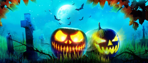 Halloween Achtergrond Met Pompoen Een Griezelige Nacht — Stockfoto