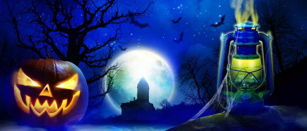 Korkunç Bir Gecede Mezarlıkla Cadılar Bayramı Geçmişi — Stok fotoğraf