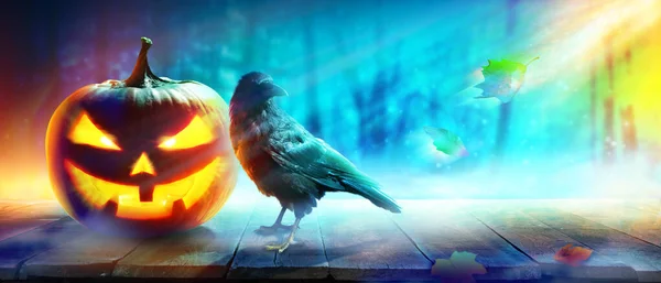 Halloweenpompoenhoofd Halloween Decoratie Achtergrond — Stockfoto