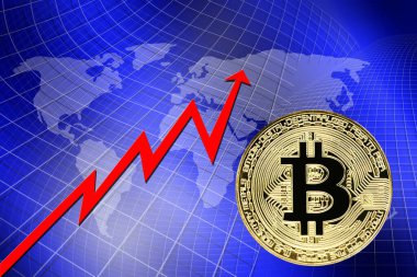 Kripto para birimi konsepti. Bitcoin döviz kurlarındaki eğilimler. Bitcoin 'in yükselişi ve düşüşü.