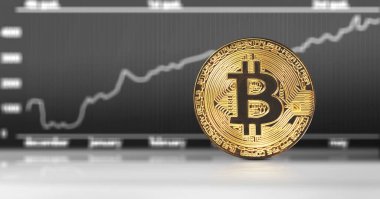 Kripto para birimi konsepti. Bitcoin döviz kurlarındaki eğilimler. Bitcoin 'in yükselişi ve düşüşü.