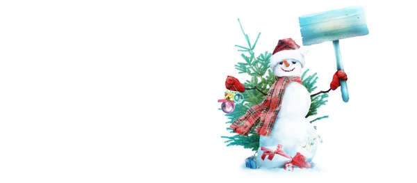 Gelukkig Sneeuwpop Staan Winter Kerst Landschap — Stockfoto