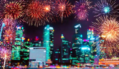 Bokeh özgeçmişi olan renkli bir havai fişek. Yeni yıl kutlaması, soyut tatil geçmişi