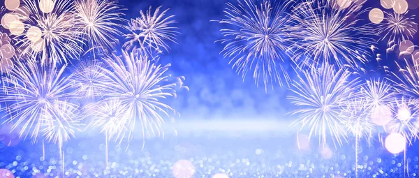 Fuegos Artificiales Coloridos Con Fondo Bokeh Celebración Año Nuevo Fondo —  Fotos de Stock