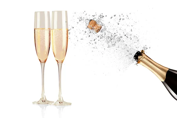 Copos Champanhe Com Respingo Conceito Tema Celebração — Fotografia de Stock
