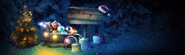 Gelukkig Sneeuwpop Staan Winter Kerst Landschap — Stockfoto