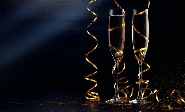 Glasögon Champagne Med Stänk Firande Tema Koncept — Stockfoto