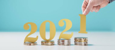 Yeni yıl festivali için yaratıcı tasarım konsepti. 3B illüstrasyon