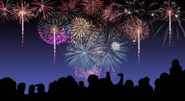 Bokeh özgeçmişi olan renkli bir havai fişek. Yeni yıl kutlaması, soyut tatil geçmişi