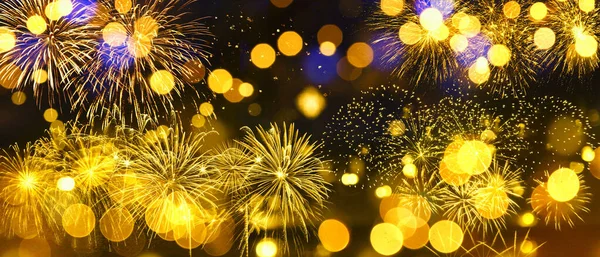 Buntes Feuerwerk Mit Bokeh Hintergrund Neujahrsfeier Abstrakter Feiertagshintergrund — Stockfoto