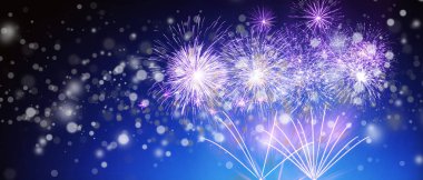 Bokeh özgeçmişi olan renkli bir havai fişek. Yeni yıl kutlaması, soyut tatil geçmişi