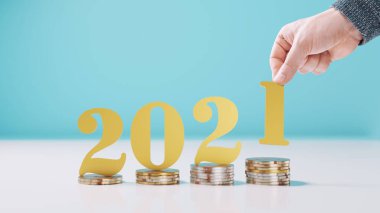 Yeni yıl festivali için yaratıcı tasarım konsepti. 3B illüstrasyon