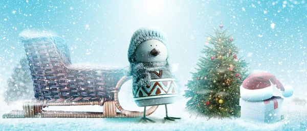 Boneco Neve Feliz Inverno Paisagem Natal — Fotografia de Stock