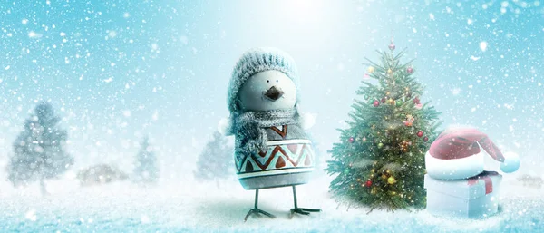 Boneco Neve Feliz Inverno Paisagem Natal — Fotografia de Stock