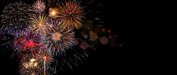 Fuochi Artificio Colorati Con Sfondo Bokeh Capodanno Celebrazione Astratto Sfondo — Foto Stock