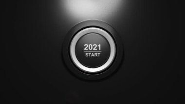 2021 - Başlatma düğmesine basın. Yeni yıl kavramı. 3B video