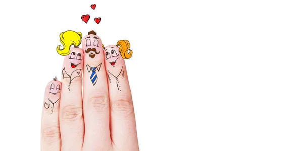 Malované Šťastné Prsty Zamilovávají Šťastný Rodinný Koncept — Stock fotografie
