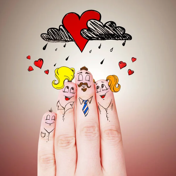 恋に幸せな指の笑顔を描いた 幸せな家庭のコンセプト — ストック写真