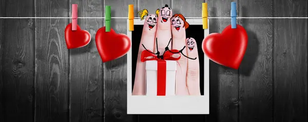 Pintado Dedos Felizes Amor Conceito Família Feliz — Fotografia de Stock