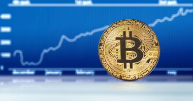 Kripto para birimi konsepti. Bitcoin döviz kurlarındaki eğilimler. Bitcoin 'in yükselişi ve düşüşü.