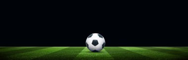 Futbol stadyumu, parlak ışıklar, saha manzarası. Futbol konsepti